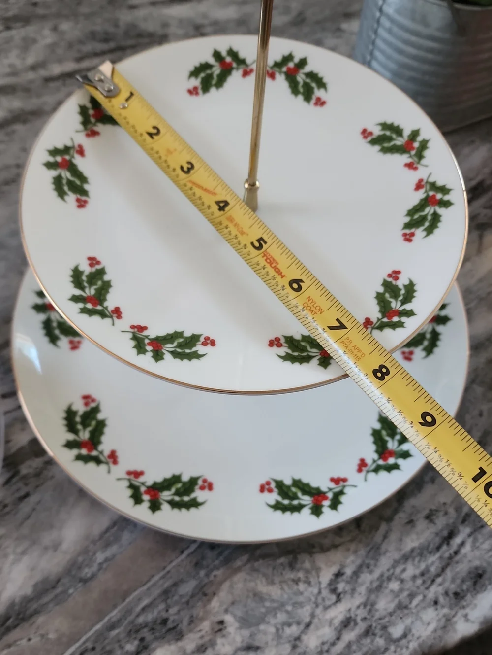 Porcelain Two-Tier Dessert Holiday Server Vintage. Mervyns Brand, 1980s